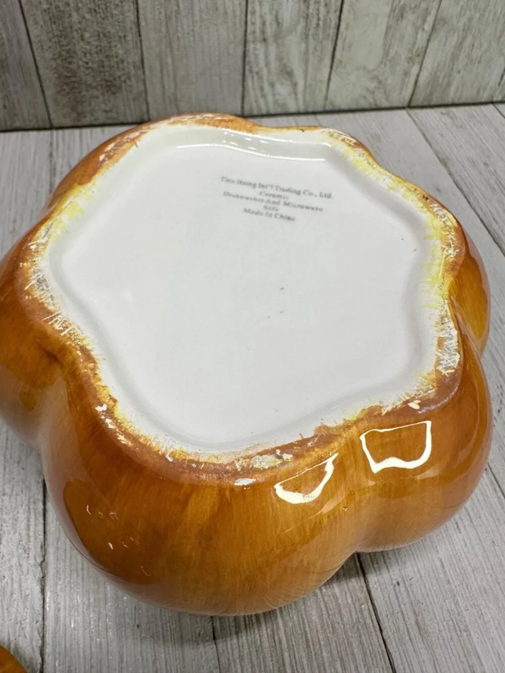 Vtg Ceramic Orange Pumpkin Jar with Lid 5